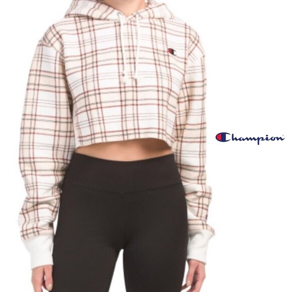 Champion, Plaid Cropped Hoodie, Size M, NEW with tags - Picture 1 of 10